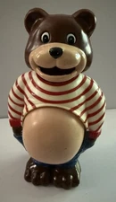 Pot Belly Teddy Bear Plastic Coin Bank 7" JSNY Vintage 70s
