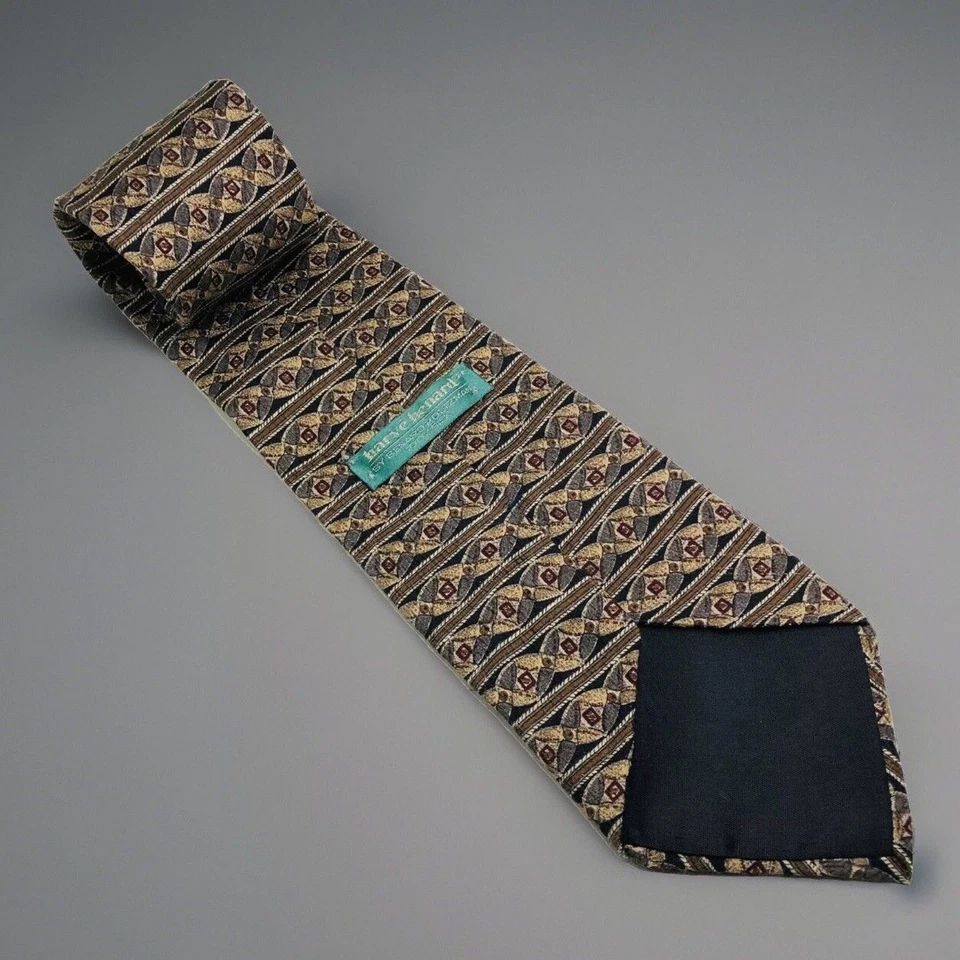 Corbata geométrica HARVE BENARD seda pura negra tostada borgoña dorada 4 x 60 Foto 3 de 4