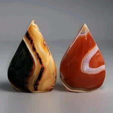 Lot Of 2 Polished Sardonyx Teardrop Freeform Ornaments - USA