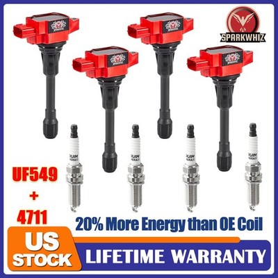 4Pcs High Performance Ignition Coil & Spark Plugs For Nissan Altima 2.5L UF549