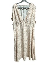 Outerknown Floral V-Neck Dress Side Zip Lined Knee Length Fall Dress Size L NWT