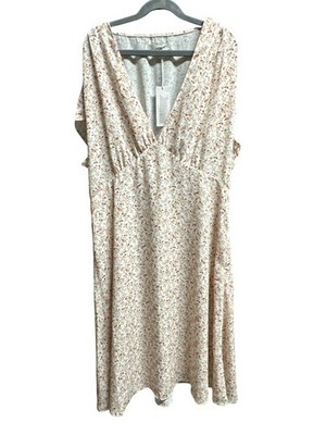 Outerknown Floral V-Neck Dress Side Zip Lined Knee Length Fall Dress Size L NWT