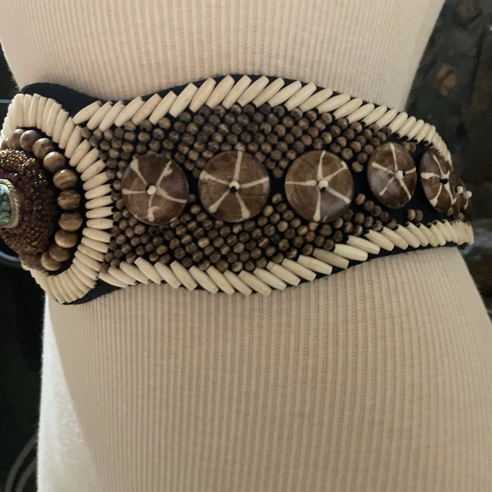 CULTURE SHOCK Hecho a Mano India por Refugiados Nuevo con Etiquetas $125 Madera Cuentas, Cinturón Faja Piedra Foto 4 de 4