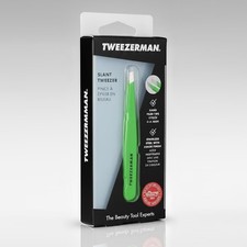 Tweezerman Eyebrow Tweezers Slanted Stainless Steel Hair Pluckers Green Large