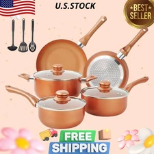 11-Piece Nonstick Cookware Set with Copper Ceramic Coating, Gas & Induction Safe