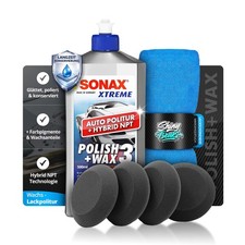 SONAX Polish+Wax 3 500ml Set Politur 4 Applikatoren Mikrofasertuch | 6-teilig