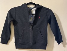Polo Ralph Lauren Youth 5 5T Dark Grey Full-Zip Fleece Hoodie NWT