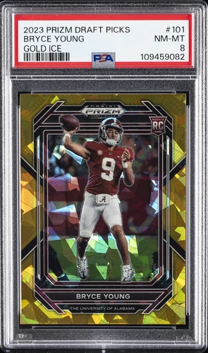 2023 PANINI PRIZM DRAFT PICKS GOLD ICE #101 BRYCE YOUNG PSA 8