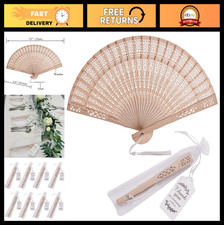 50 Sets Wooden Folding Hand Fans with Organza Bags  Thank You Tags - Wedding Fa