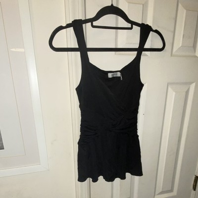 Moschino Cheap and Chic Black Silk Ruched Mini Dress V-Neck Sleeveless USA 8