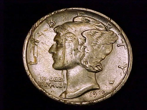 1919-S  Mercury Dime,  Extra Fine grade DETAIL.