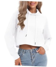 Women's Drawstring Cropped Hoodie Casual Hoodies for Women Medium White