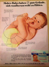 Vecchia PUBBLICITÀ ORIGINALE 1973 MOLTEX pannolini non tessuti super morbidi