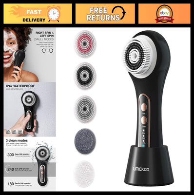 Rechargeable Waterproof Face Scrubber with 5 Brush Heads | 2-Way Rotating Cleans