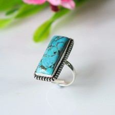 925 Sterling Silver Ring, Blue Copper Turquoise, Adjustable Elegant Gift for Her