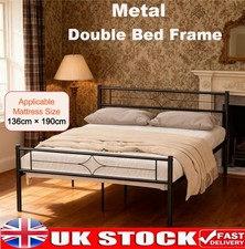4.5ft Double Bed Frame Home Metal Iron Platform Bed 135x190cm Black UK NEW