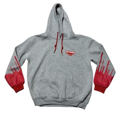 Packwoods Hoodie Mens Large Gray Red Drip Sleeve Pullover Graphic Streetwear
