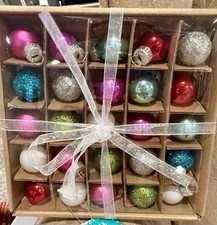 Silver-Green-Pink-Red Christmas Glass Ornaments - Set of 25 -3/4 Beautiful