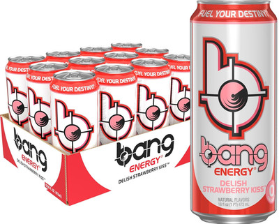 Bang Energy Delish Strawberry Kiss, Energy Drink, 16 Fl Oz | Pack of 12 SEALED