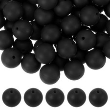 60 Pcs Silicone Beads, 15mm Bulk Beads for Keychain Making, Black