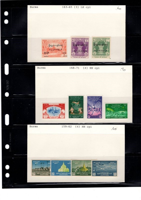 BH GOLDPATH: BURMA STAMP, CAT VALUE $1.90, #163-65, #168-71, #1 BHS_001_152_30
