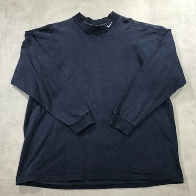 Vintage Nike Mock Neck T Shirt Mens Extra Large Blue Long Sleeve Tee Y2K