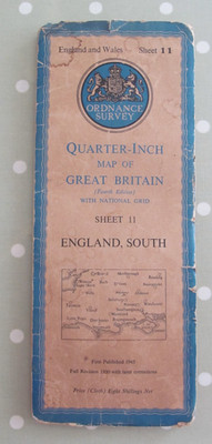 VINTAGE OS MAP ENGLAND SOUTH QUARTER INCH ORDNANCE SURVEY SHEET 11 DATED 1945