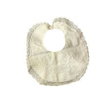 Vintage Baby Bib Embroidered Butterfly Lace Trim - White Heirloom Christening
