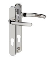 UPVC Door Handle Sprung Lever Pair Set 92mm 92PZ 122mm Fixings polished chrome  