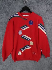 Vintage Pringle Jumper Men Medium Red Wool Golf Sweater Embroidered Scotland Y2K