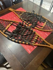 Iverson 12x35 Wooden Snowshoes with Bindings, Wood and Neoprene Bindings EUC