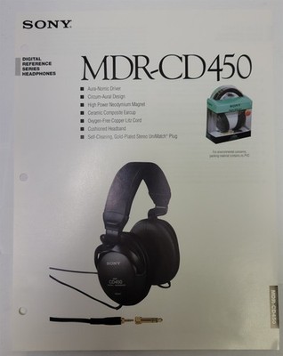 1991 Sony MDR-CD450 Digital Reference Series Stereo Headphones Brochure & Specs