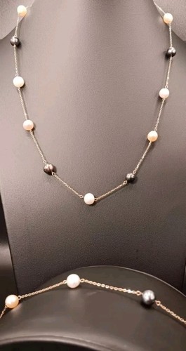10k Gold 3 Color Pearl Necklace and Bracelet Set - Picture 1 of 2