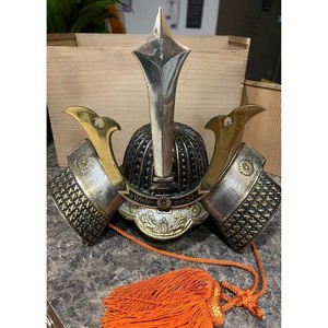 Japanese Kabuto Samurai Kabuto Helmet Cast Metal Military Replica Bronze Silver
