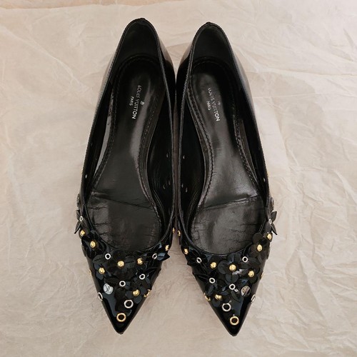 Louis Vuitton Flower Studded Pointed Toe Flat Shoes Black Women's 37 US7 24cm - Picture 2 of 6