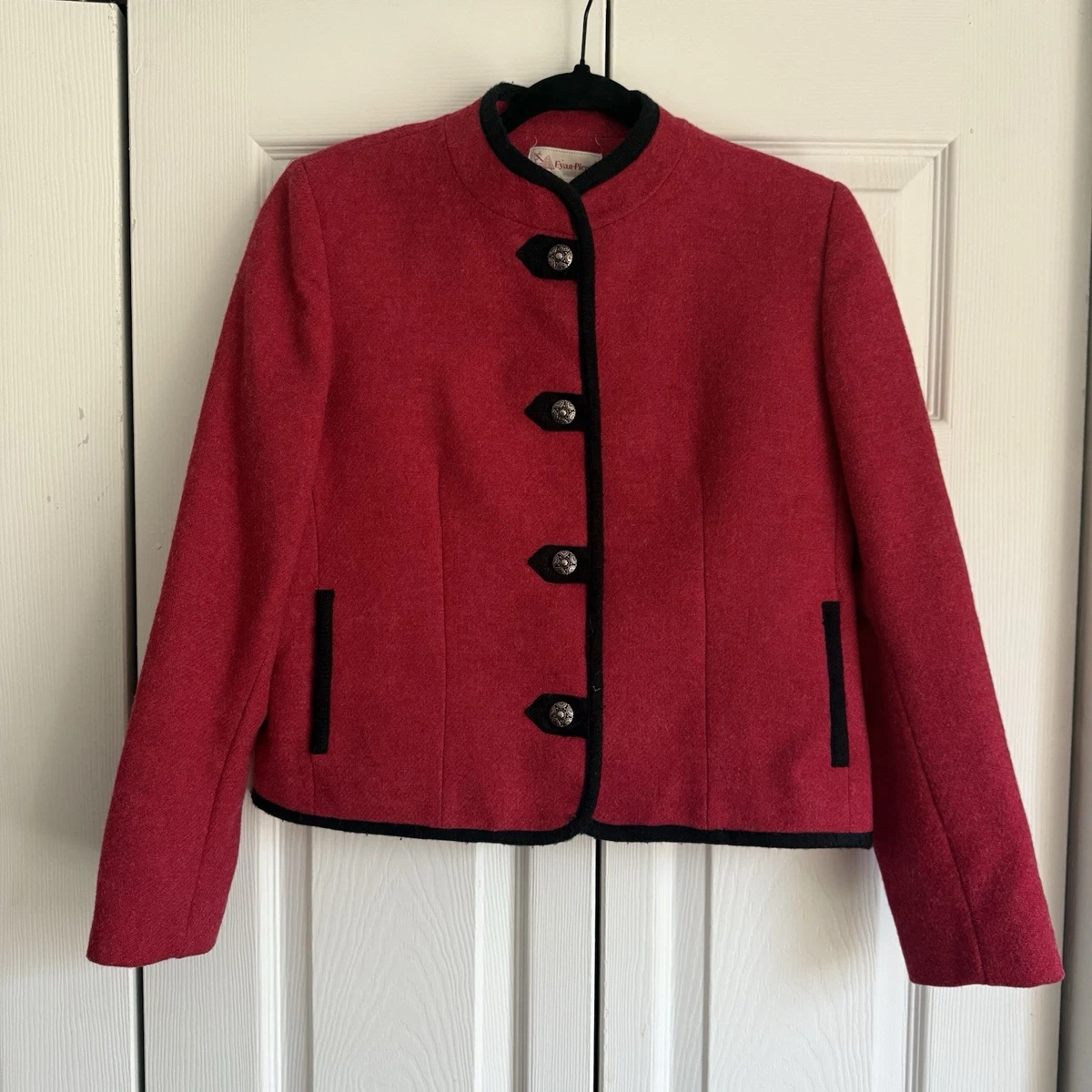 Manteau Femme Vintage Evan Picone En Laine Rouge – Double Poitrine, Taille 10, Fabriqué Aux États-Unis