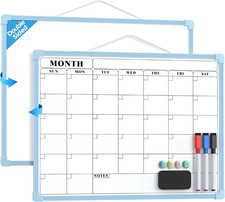 Monthly Calendar Dry Erase Board for Wall, 16"X12" Small Hanging Double-Sided Wh