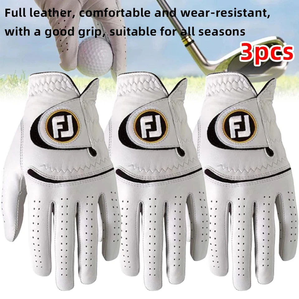 3 Pack Footjoy StaSof Men's Leather Golf Glove Worn on Left Hand Sta Sof White