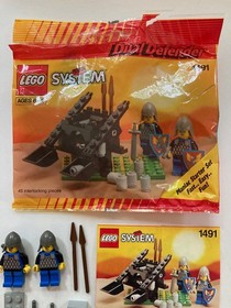 2 Lego Black Knights: 1491 DUAL DEFENDER & 1492 BATTLE COVE- 100% w/ Bags, Inst.