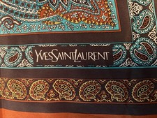 Yves Saint Laurent Silk Scarf Foulards 34 in. Japan Paisley Brown Turquoise YSL