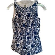 VINEYARD VINES GIRLS MEDIUM BLUE TILE MEDALLION PRINT CRISS CROSS BACK ROMPER