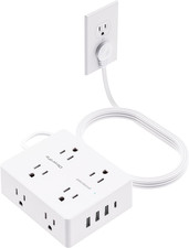 Flat Plug Power Strip with 10 FT Extension Cord, 8 Outlets 4 USB