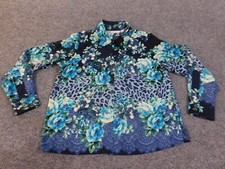 Susan Graver Large top floral blue button up ...