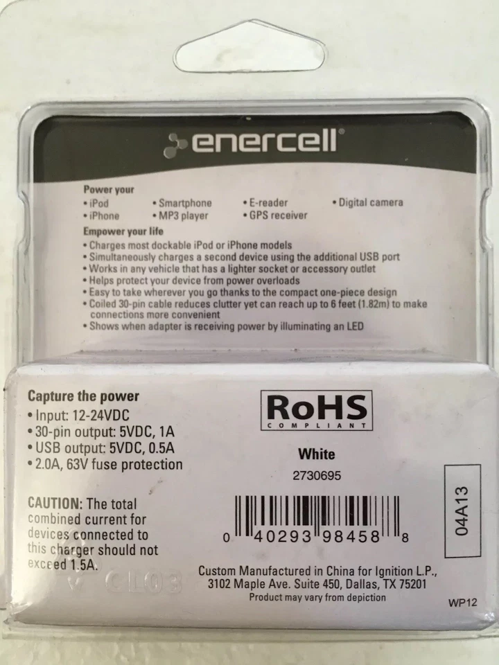 ENERCELL Car Power Adapter for iPod and iPhone 2730695 - Image 2 of 3