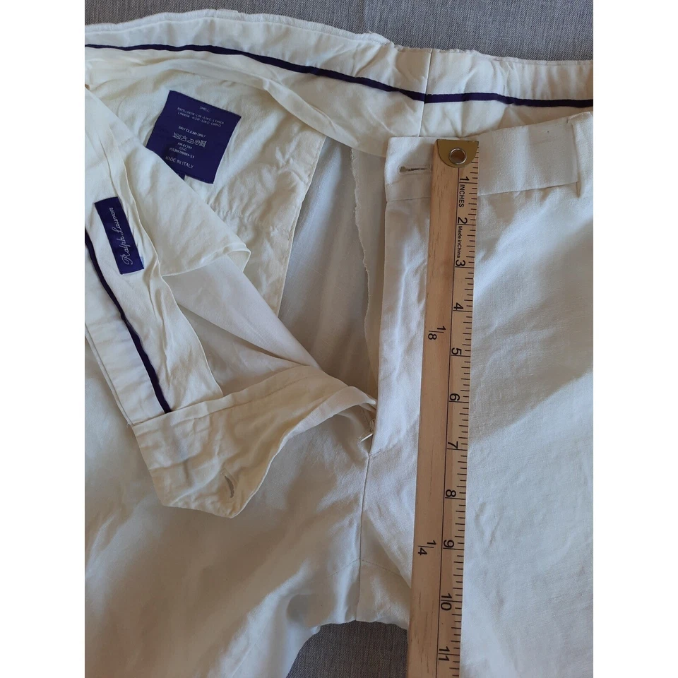 Pantalones de vestir Ralph Lauren para hombre 36 pliegues de lino etiqueta púrpura Italia crema pantalones chinos Foto 4 de 4