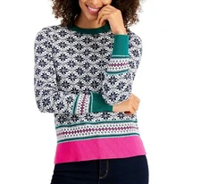 Charter Club Women Petite PP Navy Combo Fair Lsle Crew Neck Pullover Sweater NWT