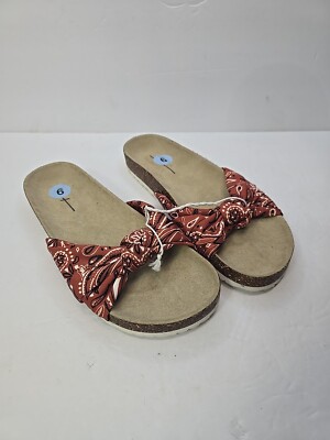 American Eagle Shoes Womans 9 Brown Slip On Bandana Print Knot Accent NWT