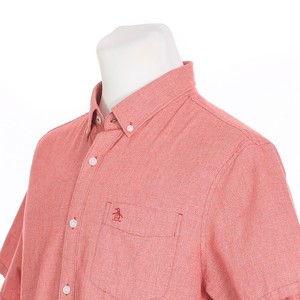 Original-Penguin-Heritage-Slim-Fit-Solid-Red-Short-Sleeve-Casual-Shirt-Large