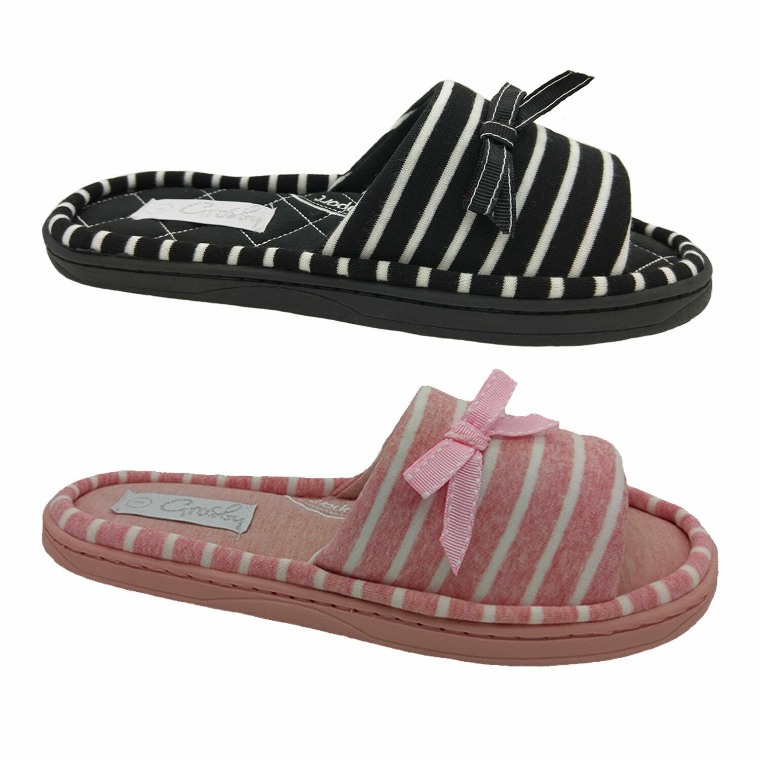 Ladies Slippers Grosby Invisible Support Slide Stripe Soft Jersey Size 5-10  NEW | eBay