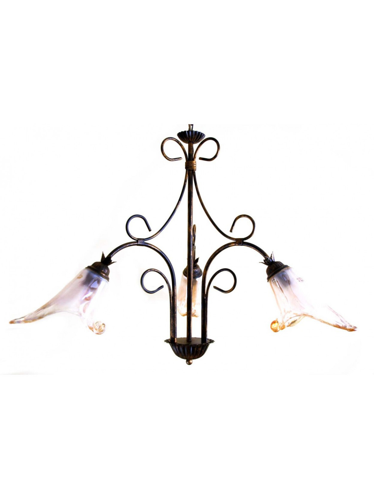 Lampadario Ferro Battuto e Vetro Murano 3 Luci Isabella Online